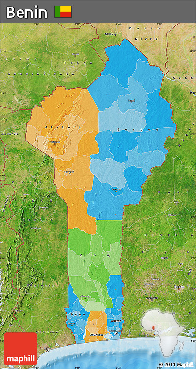 Political Map of Benin, satellite outside, bathymetry sea
