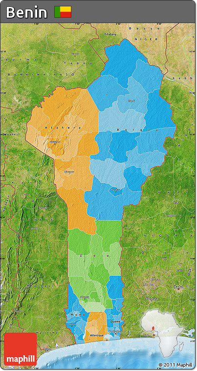 Political Map of Benin, satellite outside, bathymetry sea
