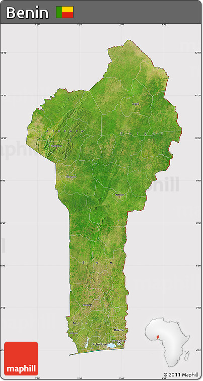 Satellite Map of Benin, cropped outside
