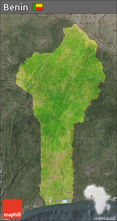 Satellite Map of Benin, darken, semi-desaturated