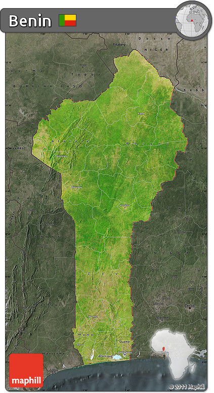 Satellite Map of Benin, darken, semi-desaturated
