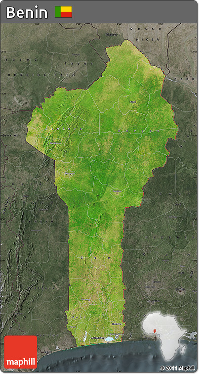 Satellite Map of Benin, darken, semi-desaturated