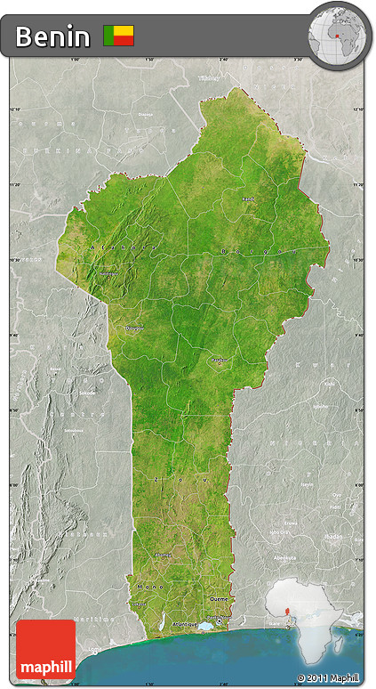 Satellite Map of Benin, lighten, semi-desaturated, land only