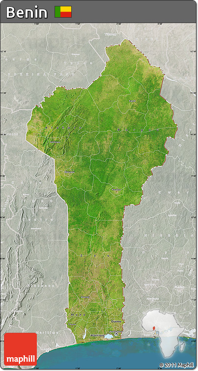Satellite Map of Benin, lighten, semi-desaturated, land only