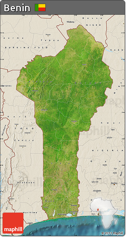 Satellite Map of Benin, shaded relief outside, satellite sea