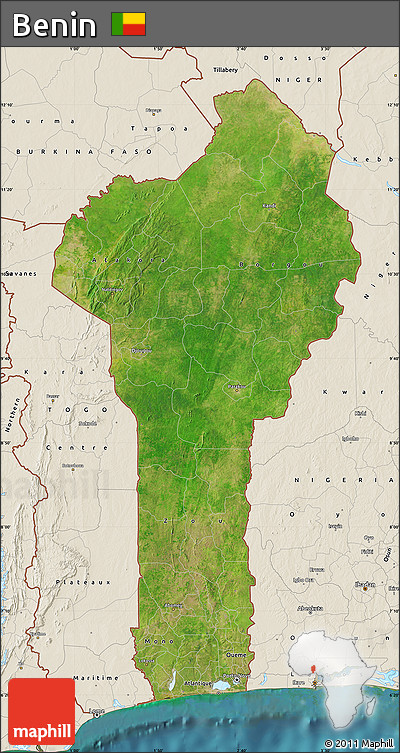 Satellite Map of Benin, shaded relief outside, satellite sea