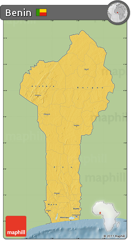 Savanna Style Map of Benin, single color outside
