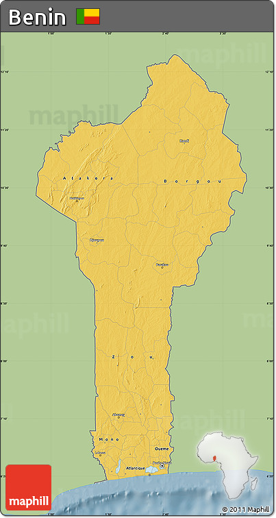 Savanna Style Map of Benin, single color outside