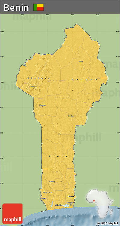 Savanna Style Map of Benin, single color outside