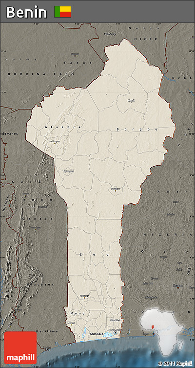 Shaded Relief Map of Benin, darken
