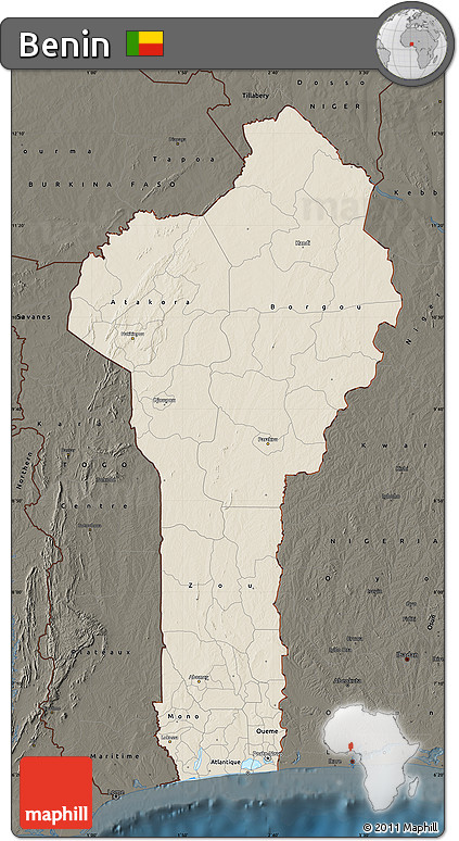 Shaded Relief Map of Benin, darken