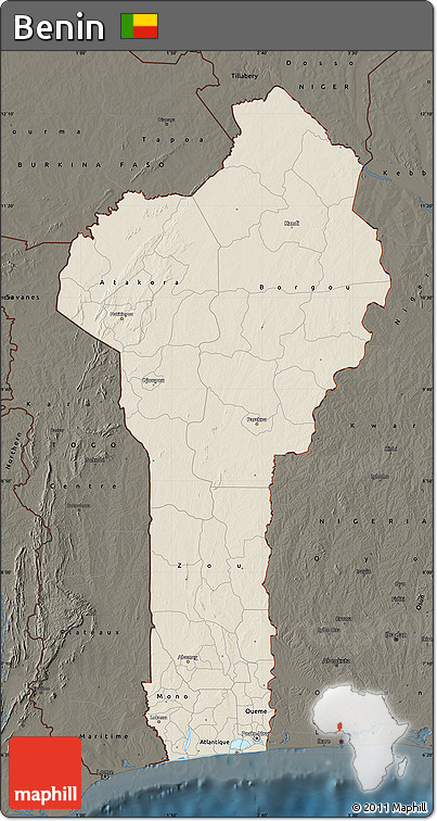 Shaded Relief Map of Benin, darken