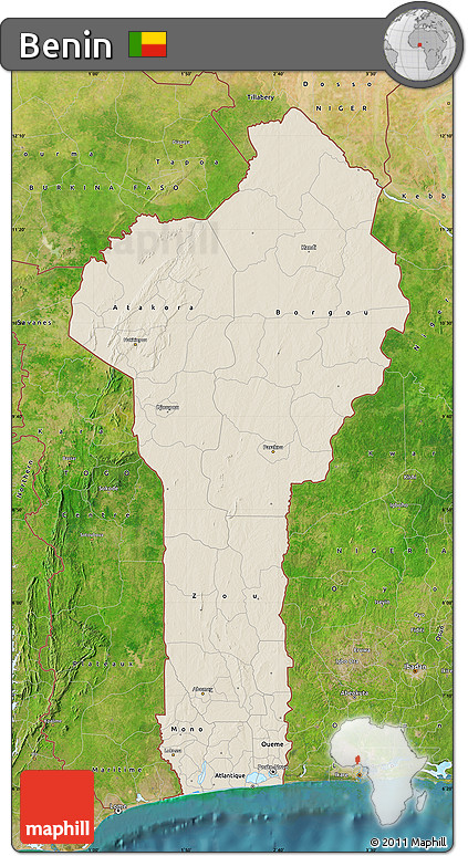 Shaded Relief Map of Benin, satellite outside