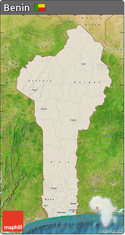 Shaded Relief Map of Benin, satellite outside