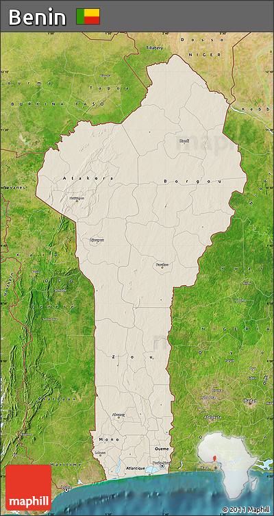 Shaded Relief Map of Benin, satellite outside