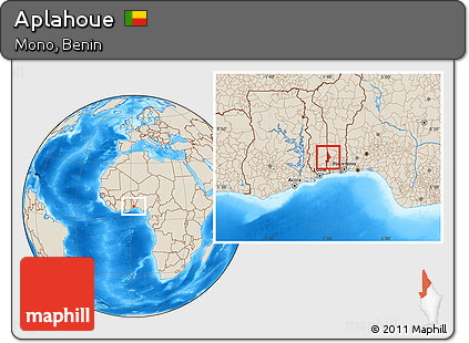 Shaded Relief Location Map of Aplahoue