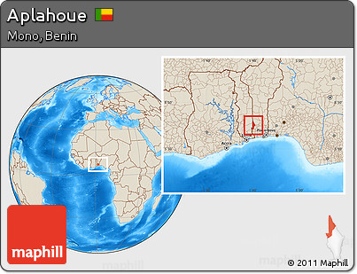 Shaded Relief Location Map of Aplahoue