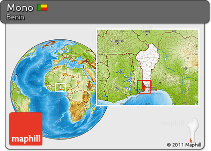 Physical Location Map of Mono, highlighted country, within the entire country