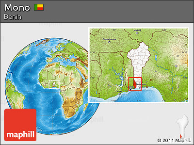 Physical Location Map of Mono, highlighted country, within the entire country