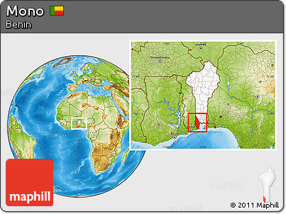 Physical Location Map of Mono, highlighted country, within the entire country
