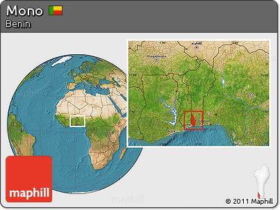 Satellite Location Map of Mono, within the entire country