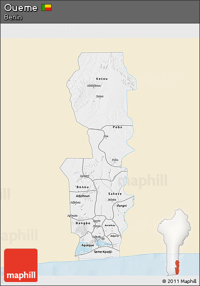 Classic Style 3D Map of Oueme, single color outside
