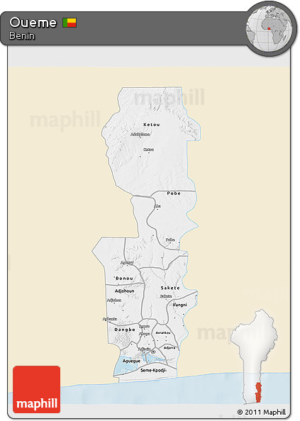 Classic Style 3D Map of Oueme, single color outside