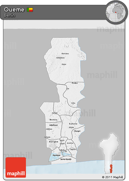 Gray 3D Map of Oueme, single color outside