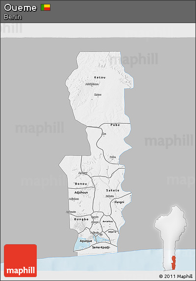 Gray 3D Map of Oueme, single color outside