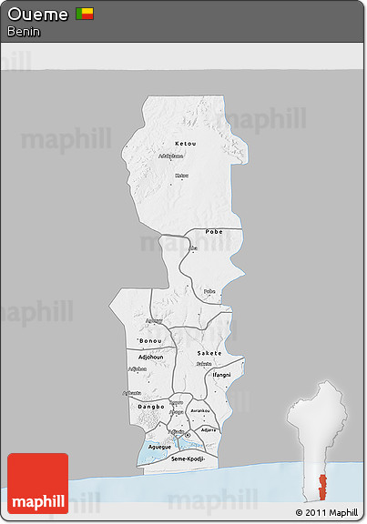 Gray 3D Map of Oueme, single color outside