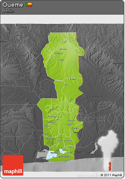 Physical 3D Map of Oueme, darken, desaturated