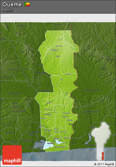 Physical 3D Map of Oueme, darken