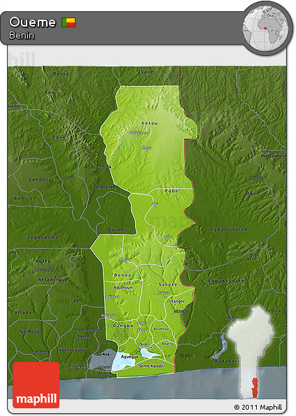 Physical 3D Map of Oueme, darken