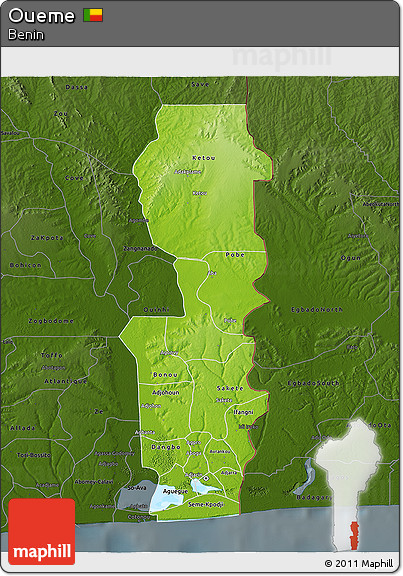 Physical 3D Map of Oueme, darken