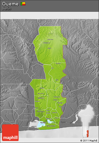 Physical 3D Map of Oueme, desaturated