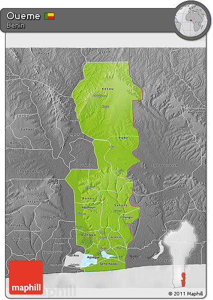 Physical 3D Map of Oueme, desaturated