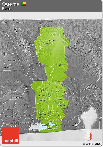 Physical 3D Map of Oueme, desaturated
