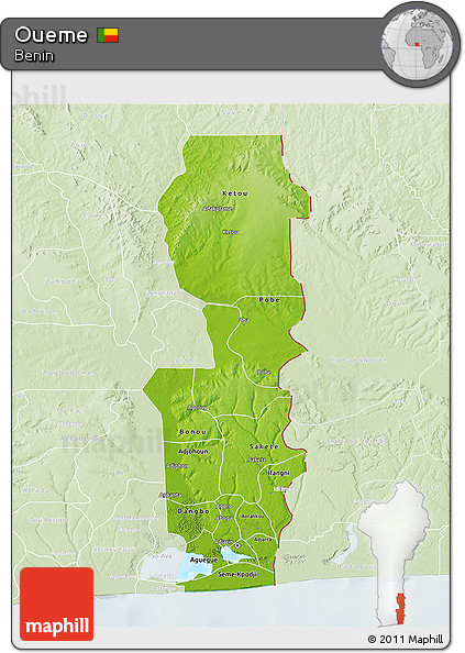 Physical 3D Map of Oueme, lighten