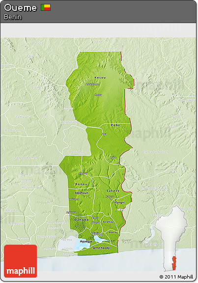 Physical 3D Map of Oueme, lighten