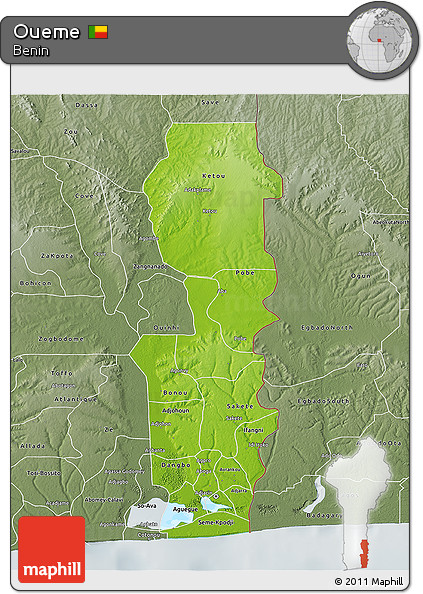 Physical 3D Map of Oueme, semi-desaturated