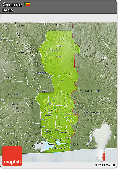 Physical 3D Map of Oueme, semi-desaturated