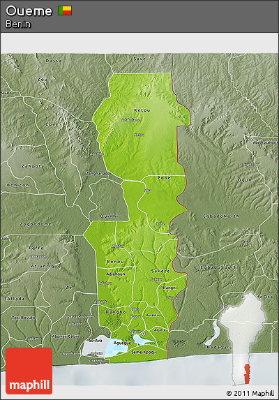 Physical 3D Map of Oueme, semi-desaturated
