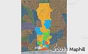 Political 3D Map of Oueme, darken, semi-desaturated