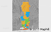 Political 3D Map of Oueme, desaturated