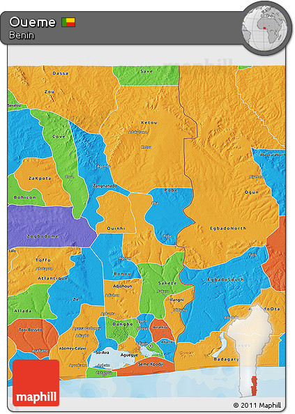 Political 3D Map of Oueme