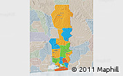 Political 3D Map of Oueme, lighten, semi-desaturated