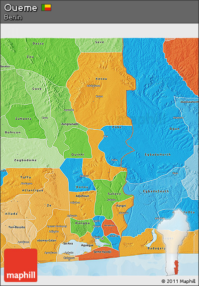 Political 3D Map of Oueme, political shades outside