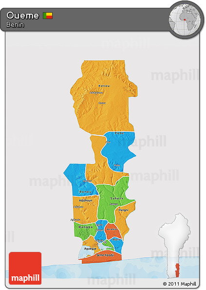 Political 3D Map of Oueme, single color outside