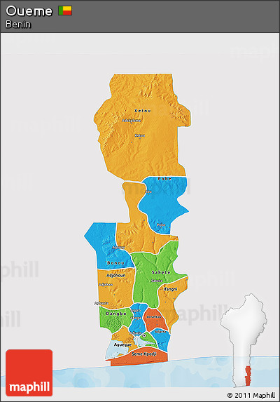 Political 3D Map of Oueme, single color outside