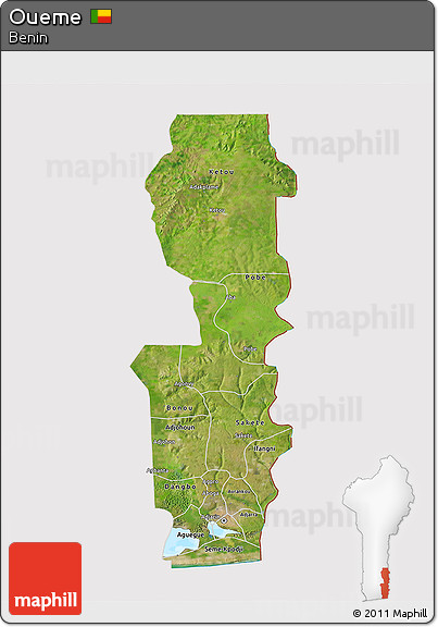 Satellite 3D Map of Oueme, cropped outside